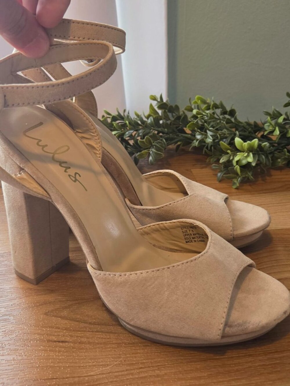 Lulus Priya Beige Faux Suede Platform Chunky Ankle Strap Heels - Size 7.5